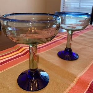 spanish margarita glasses hand blown set of 2